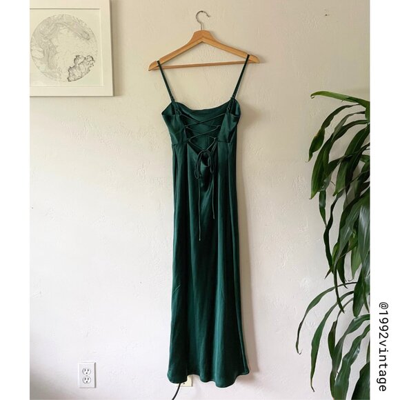BILLY J Keira Midi Dress Emerald Green Satin | Size 6 - Picture 2 of 7